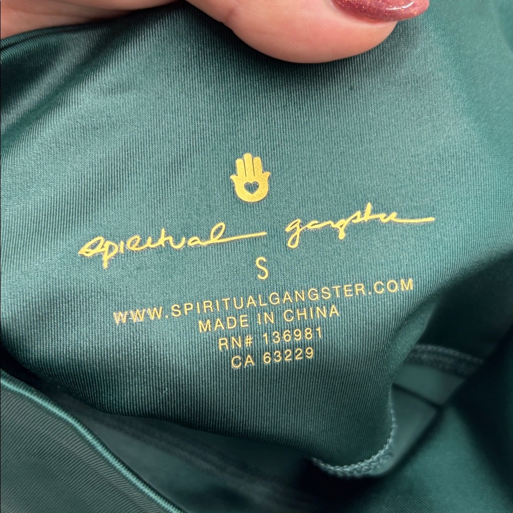 Spiritual Gangster Green Satin Leggings - Picture 5 of 6
